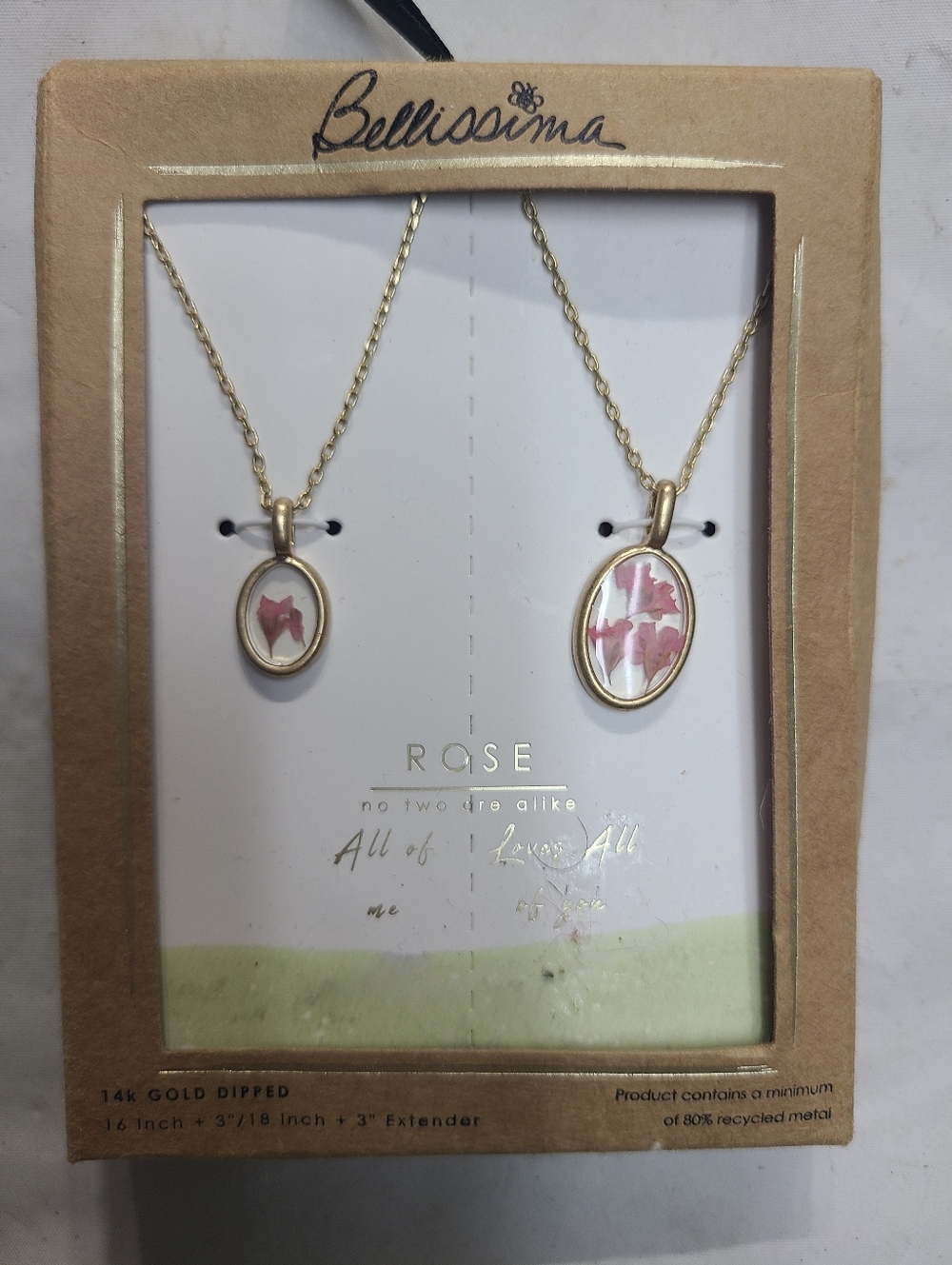 Bella Uno Bellissima Silver Plated KT Flash Pressed Flower Rose Pendant Necklace